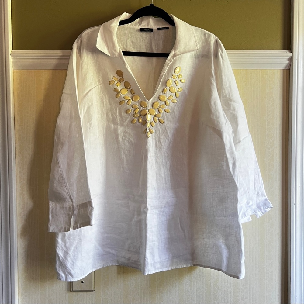 Talbot’s White Linen Tunic Top 2X